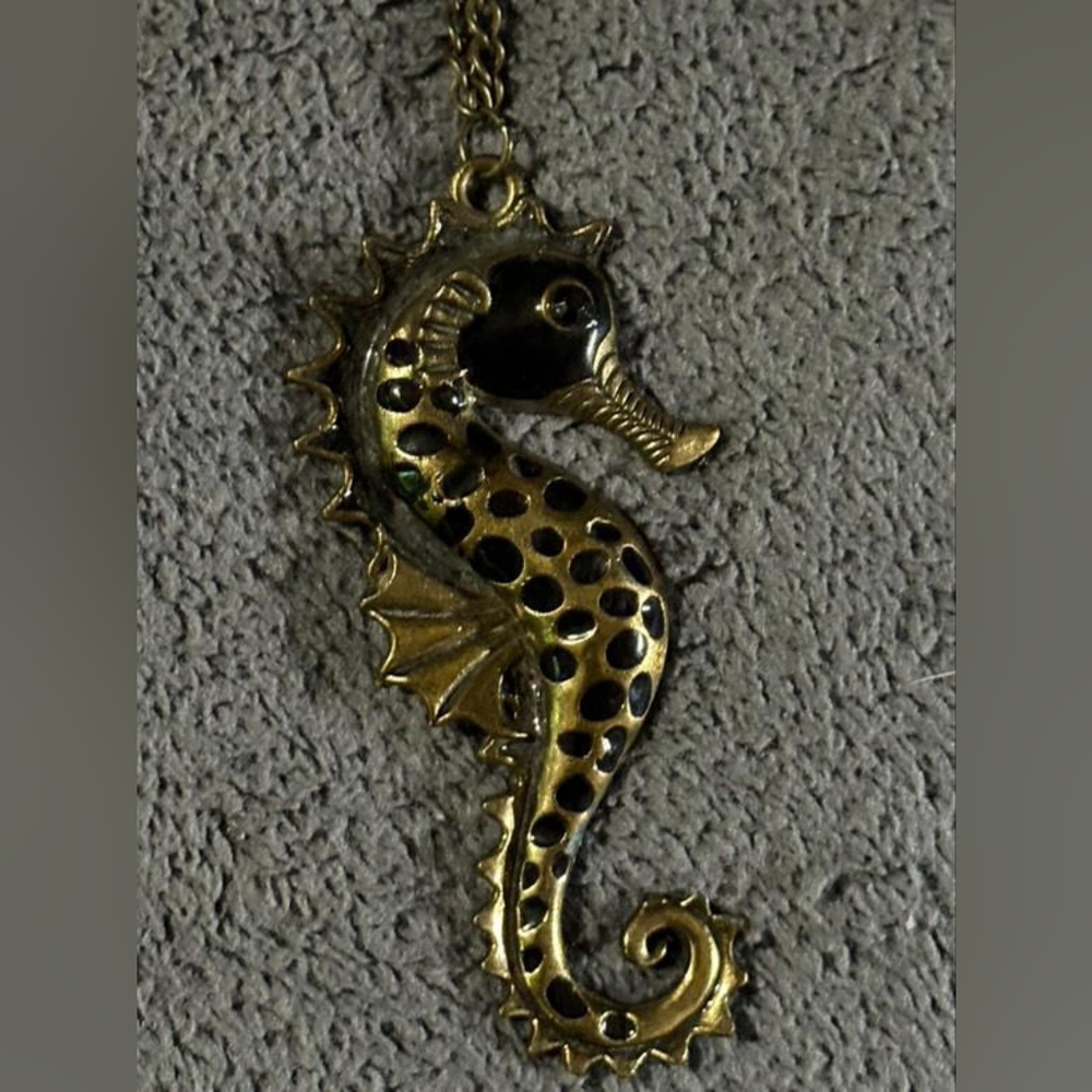 Gold and Black Seahorse Pendant Necklace